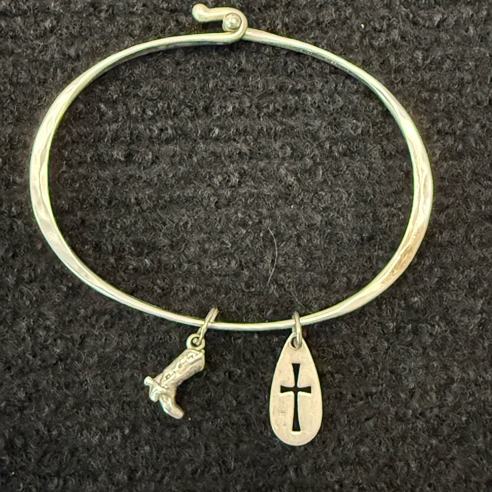 Vintage James Avery Hook Bangle Bracelet With Retired Boot And Cross Charms